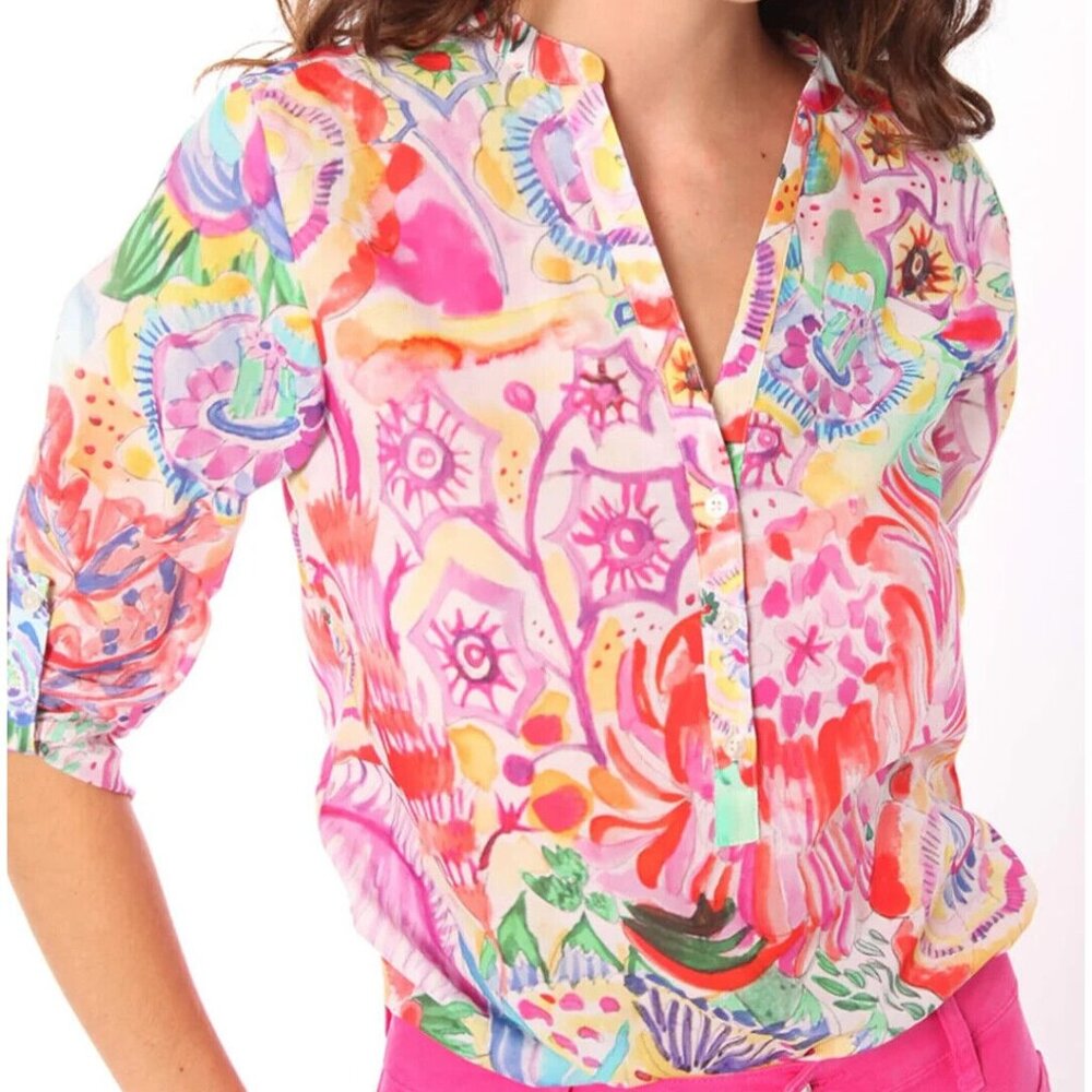 VILAGALLO Francina Top Watercolour Flower Sz 42 (US Medium) NWT Popover Blouse